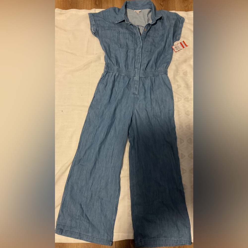 Girls Adaptive Short Sleeve Jumpsuit-Medium Wash XL(14) - Picture 2 of 5
